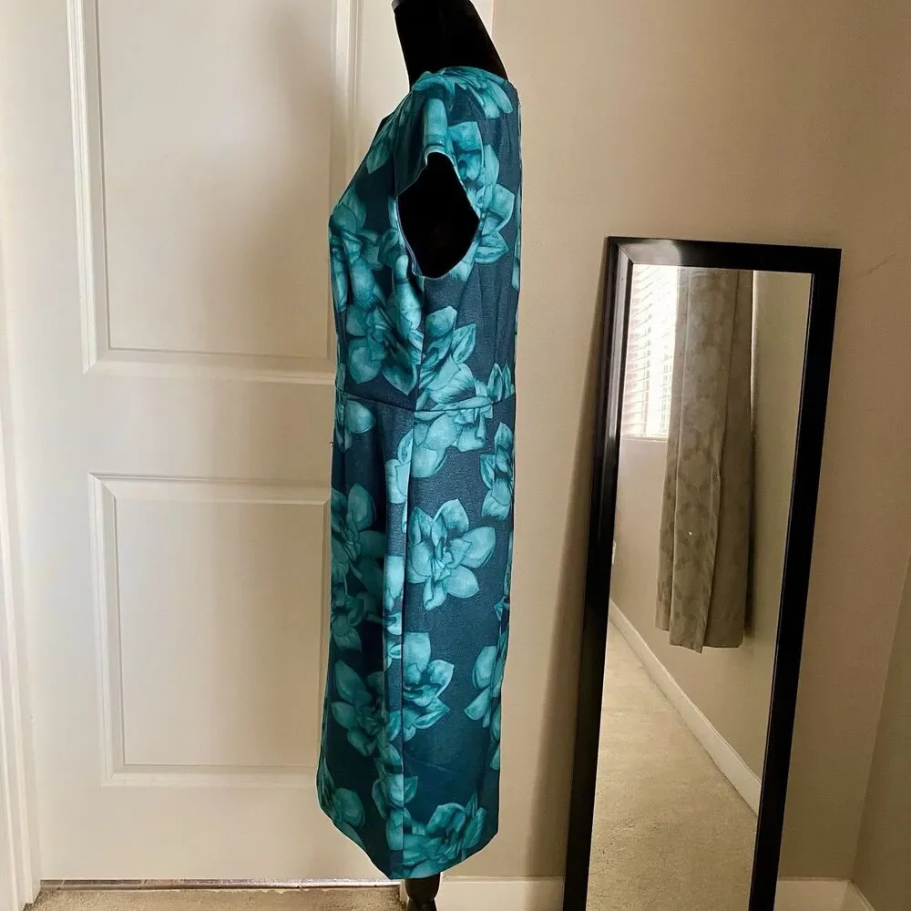Betsy Johnson Size 12 Jade Green Floral Stretch Dress Cap Sleeve - Picture 2 of 8